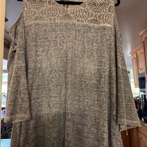 Light blue gray Lace Trim Top